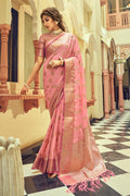 pink Tussar saree
