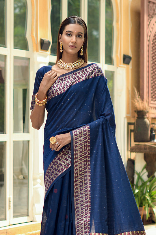 Navy Blue Cotton Saree