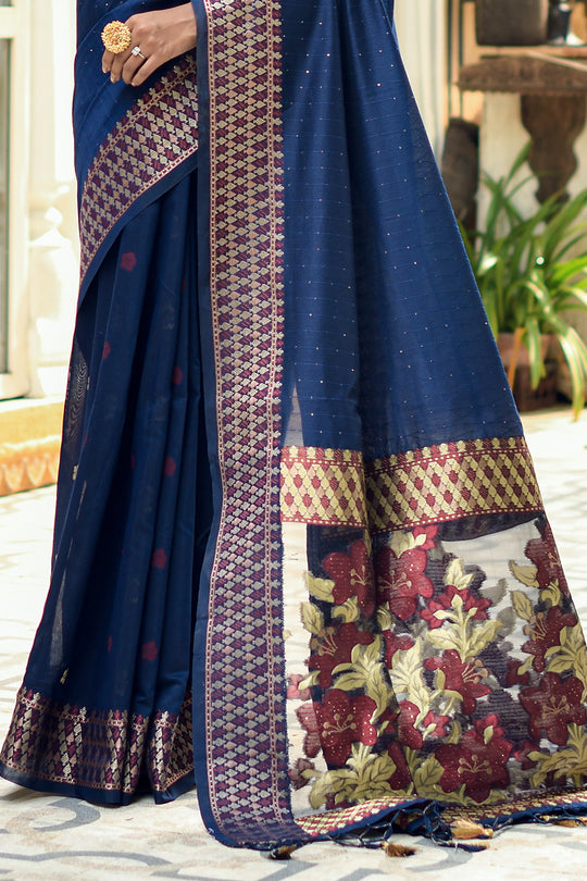 Navy Blue Cotton Saree