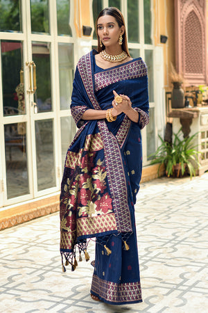 Navy Blue Cotton Saree
