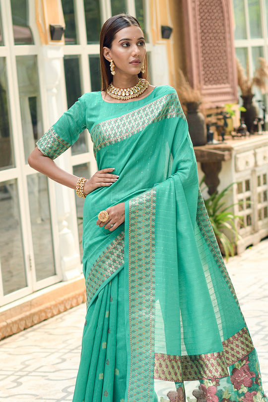 Mint Green Cotton Saree