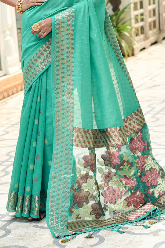 Mint Green Cotton Saree