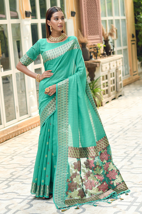 Mint Green Cotton Saree
