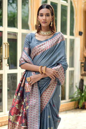 Pewter Grey Cotton Saree