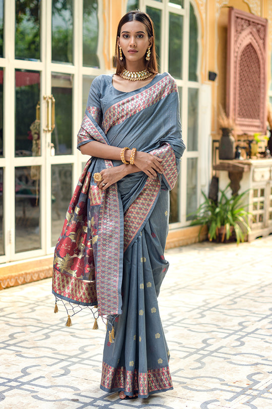 Pewter Grey Cotton Saree