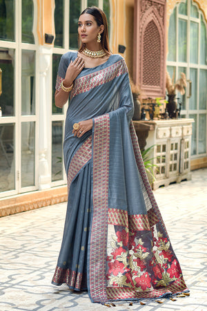 Pewter Grey Cotton Saree