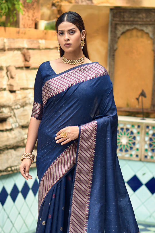 Navy Blue Cotton Silk Saree