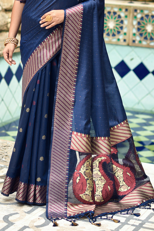 Navy Blue Cotton Silk Saree