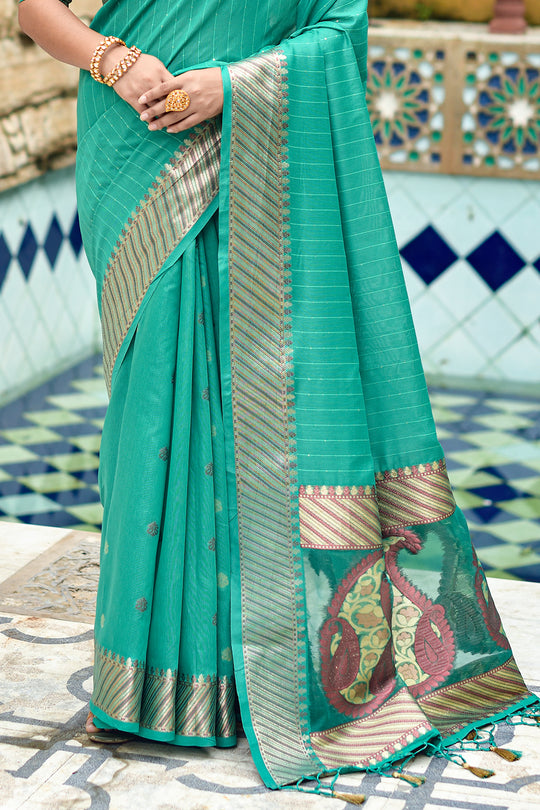 Mint Green Cotton Silk Saree