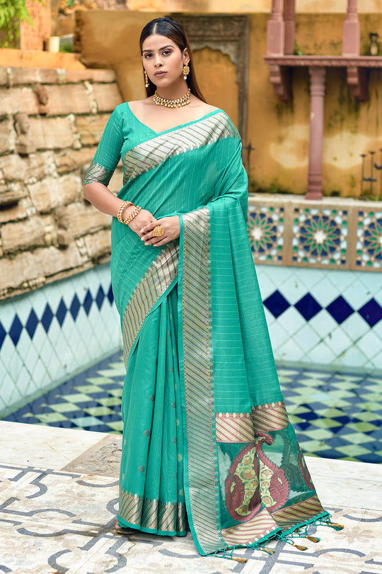 Mint Green Cotton Silk Saree