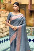 Pewter Grey Cotton Silk Saree
