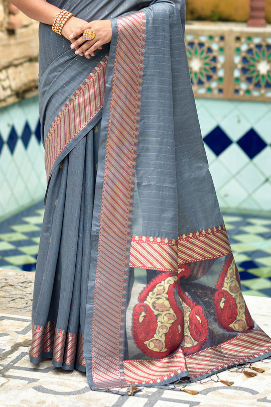 Pewter Grey Cotton Silk Saree