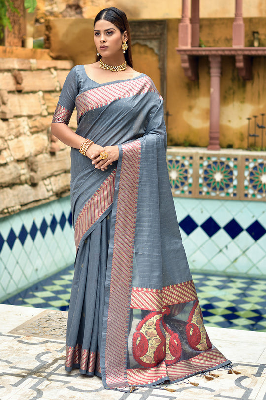 Pewter Grey Cotton Silk Saree