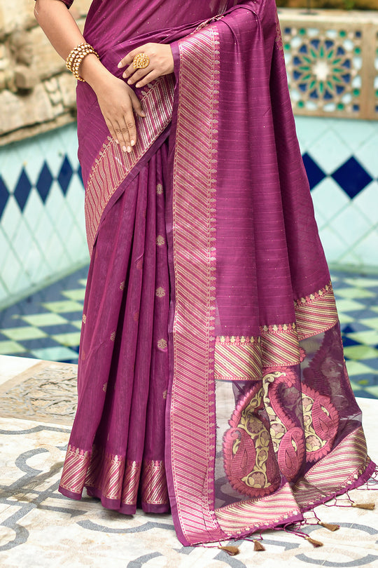 Mulberry Wine Cotton Silk Saree