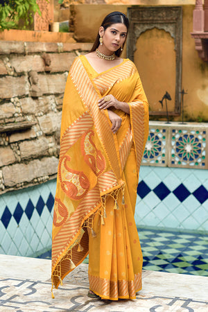 Turmeric Yellow Cotton Silk Saree