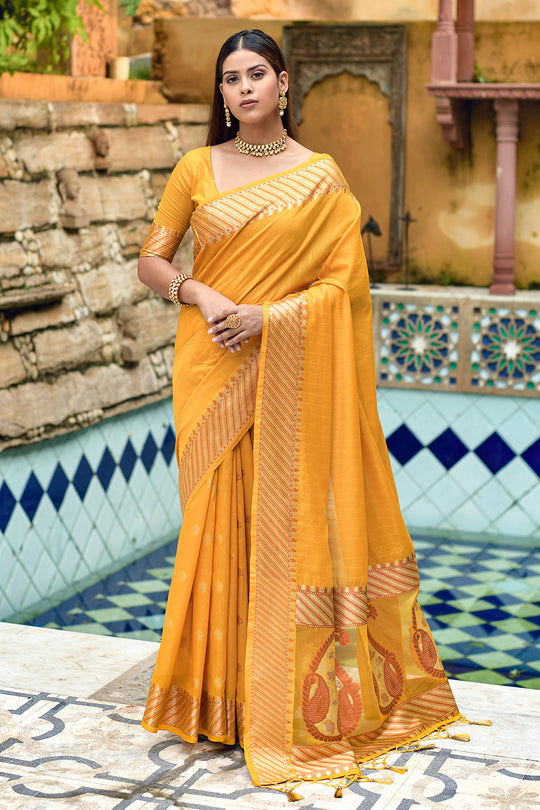 Turmeric Yellow Cotton Silk Saree