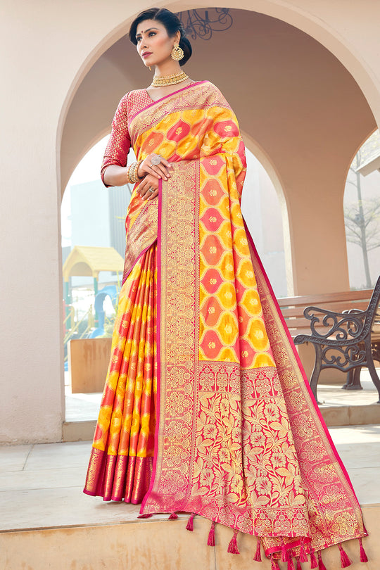 Lemon Yellow Banarasi Saree