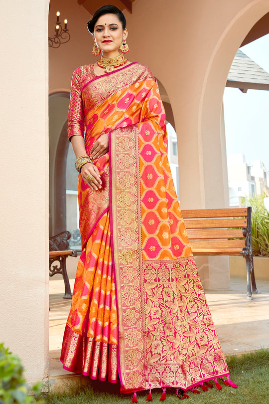Tangerine Orange Banarasi Saree