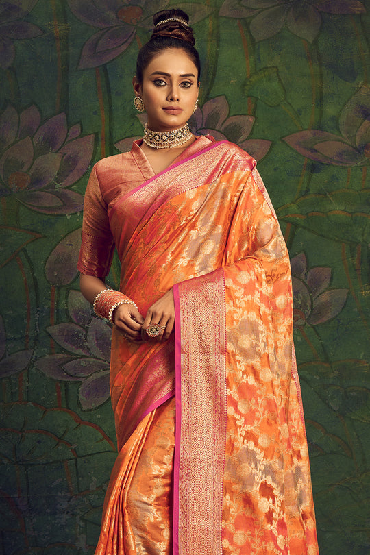 Sunset Orange Silk Saree