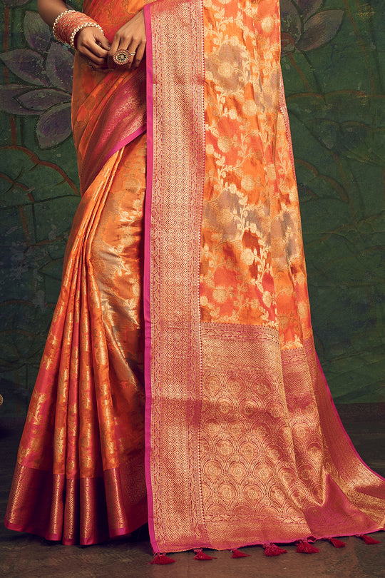 Sunset Orange Silk Saree