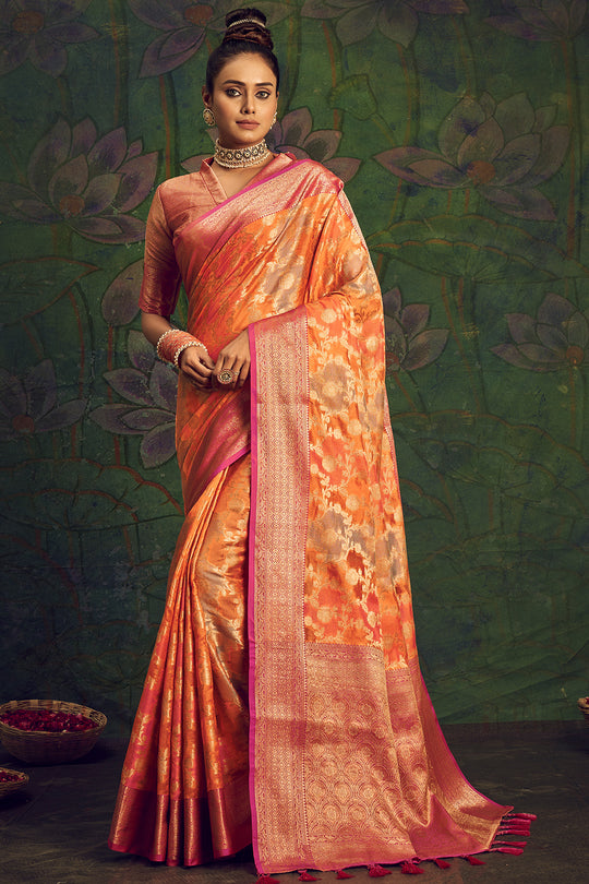 Sunset Orange Silk Saree