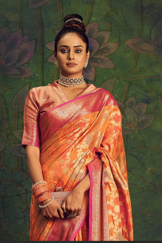 Sunset Orange Silk Saree