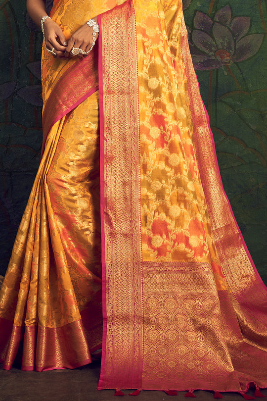 Cantaloupe Orange Silk Saree