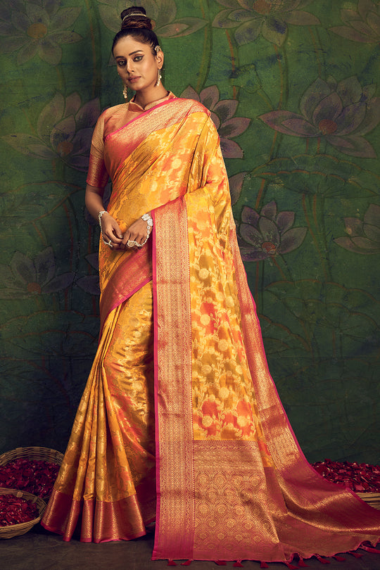 Cantaloupe Orange Silk Saree