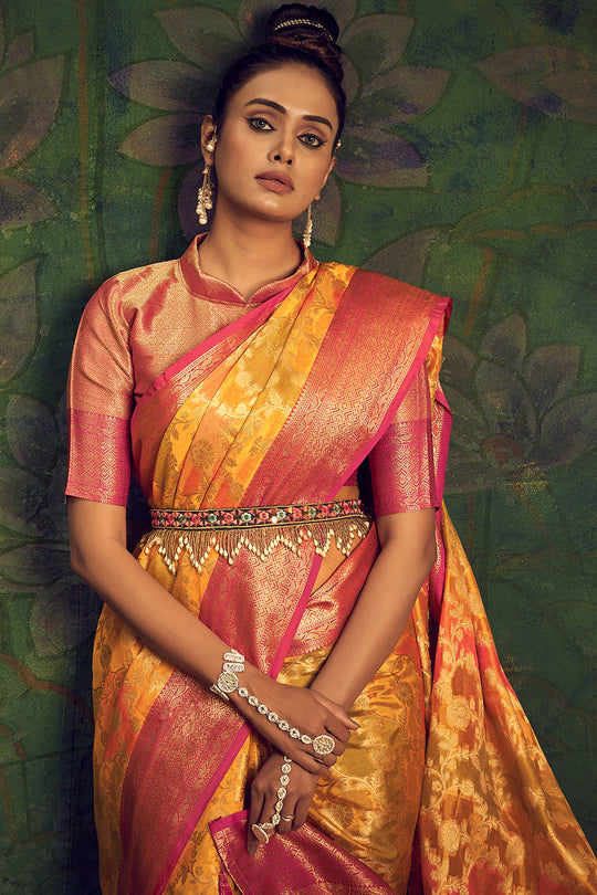 Cantaloupe Orange Silk Saree