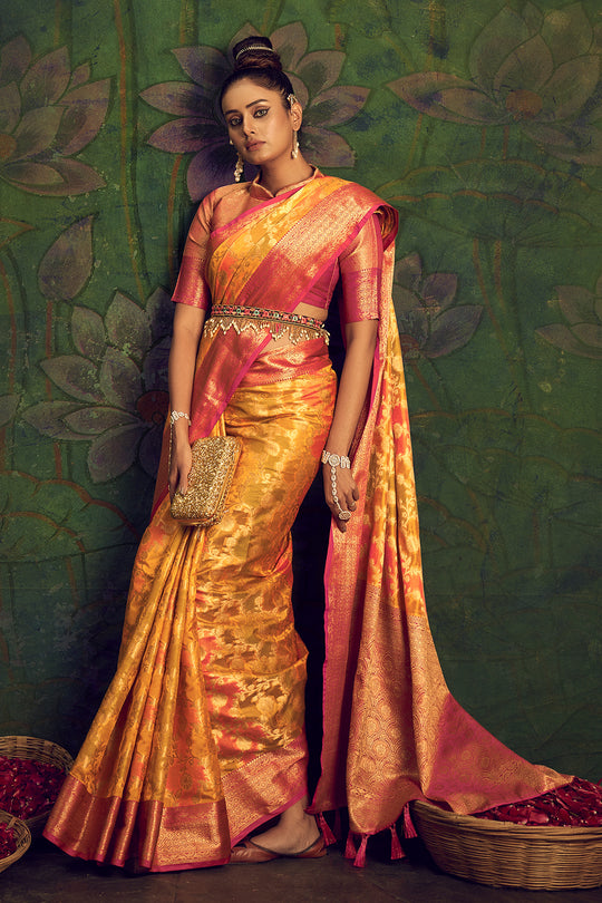 Cantaloupe Orange Silk Saree