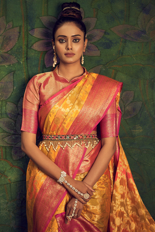 Cantaloupe Orange Silk Saree