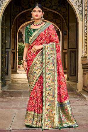 Pink And Red Raw Silk Saree