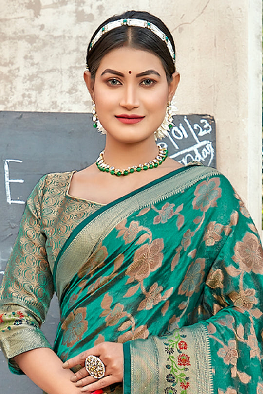 Pine Green Organza Saree