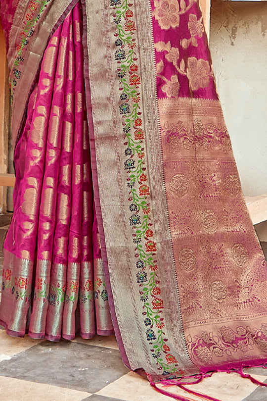 Magenta Pink Organza Saree