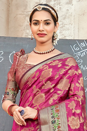 Magenta Pink Organza Saree