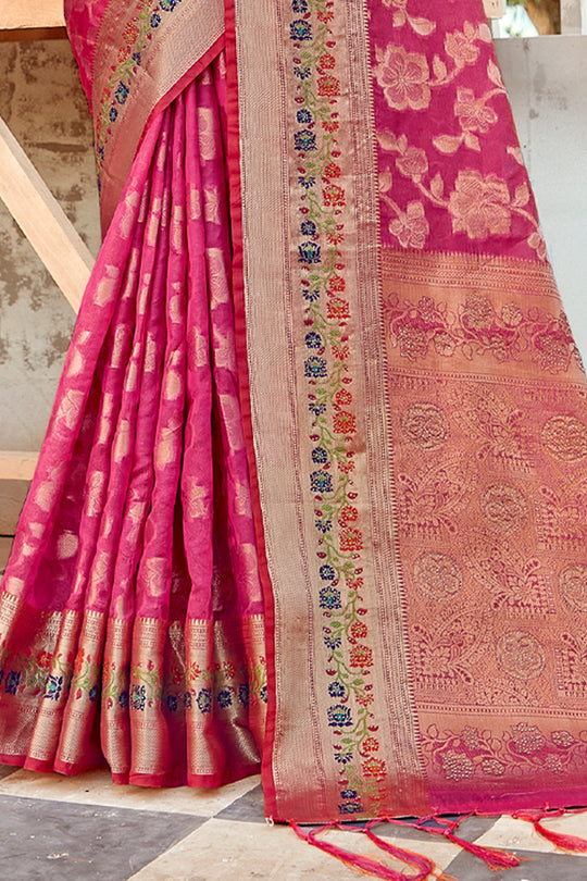 Punch Pink Organza Saree