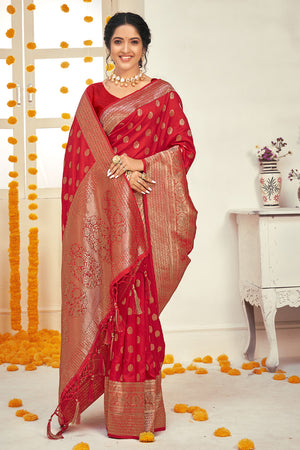 Tart Red Banarasi Saree