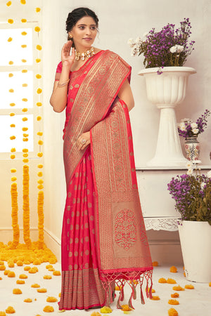 Strawberry Red Banarasi Saree
