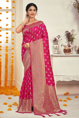 Magenta Pink Banarasi Saree