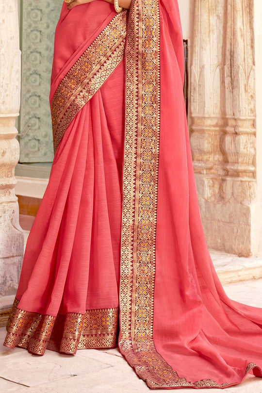 Thulian Pink Georgette Saree