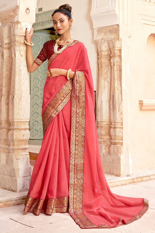 Thulian Pink Georgette Saree
