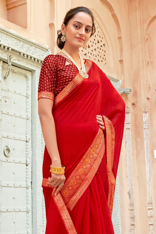 Crimson Red Georgette Saree