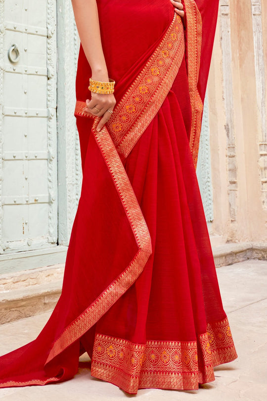 Crimson Red Georgette Saree