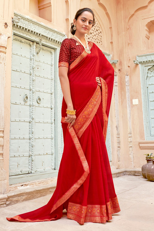 Crimson Red Georgette Saree