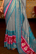 Blue And Red Smooth Silk Saree