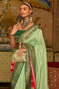Green And Red Smooth Silk Saree