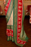 Beige And Red Smooth Silk Saree
