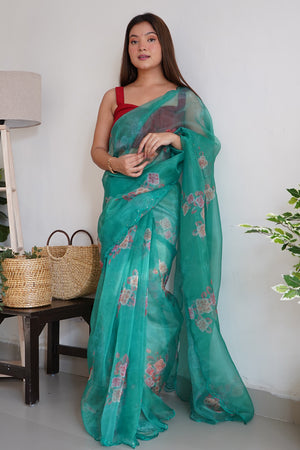 Aqua Green Organza Saree