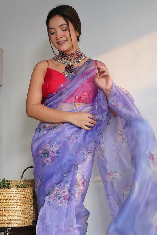 Blue Organza Saree