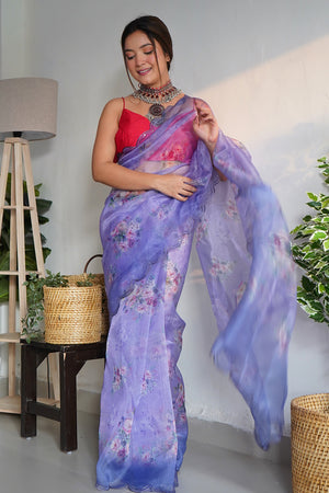 Azure Blue Organza Saree